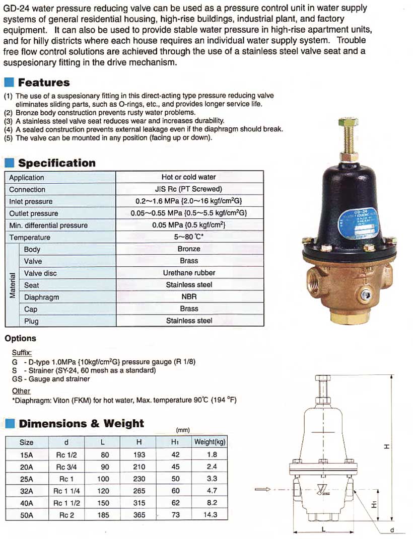 Yoshitake Water Pressure Reducing Valve GD-24